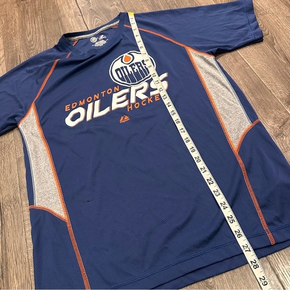Majestic Jersey Edmonton Oilers Hockey Tee T Shirt Men’s Medium Blue Colorblock - Picture 6 of 8